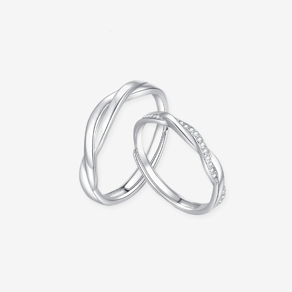 S925 Silver Zirconia Love Connecting Couple Rings