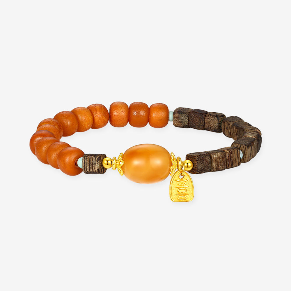 S925 Silver Ancient Chinese Style Amber Agarwood Beaded Bracelet