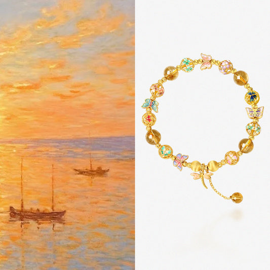 S925 Silver Dragonfly Butterfly Embroidery Ball Citrine Beaded Bracelet