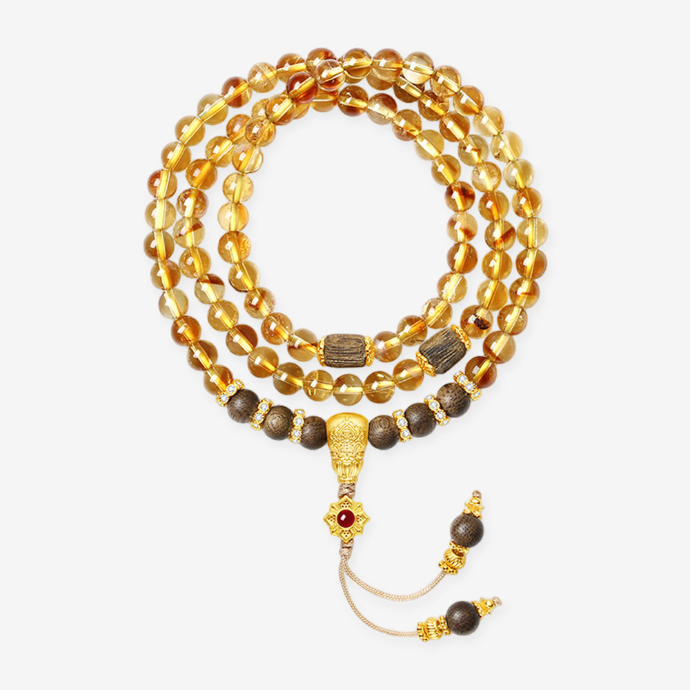 S925 Silver Lotus Calabash Gourd Agarwood Citrine Long Beaded Bracelet