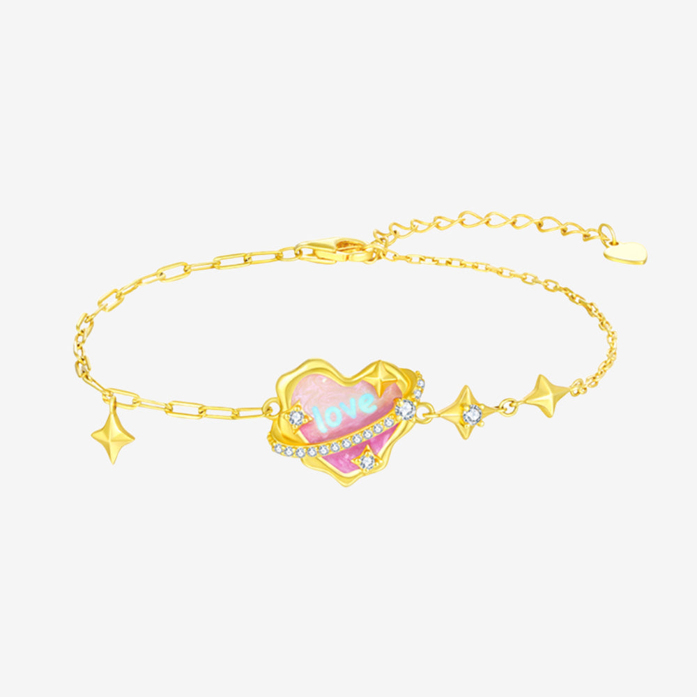 S925 Silver Secret Words Luminous Enamel Heart Planet Jewelry Set - Necklace Bracelet