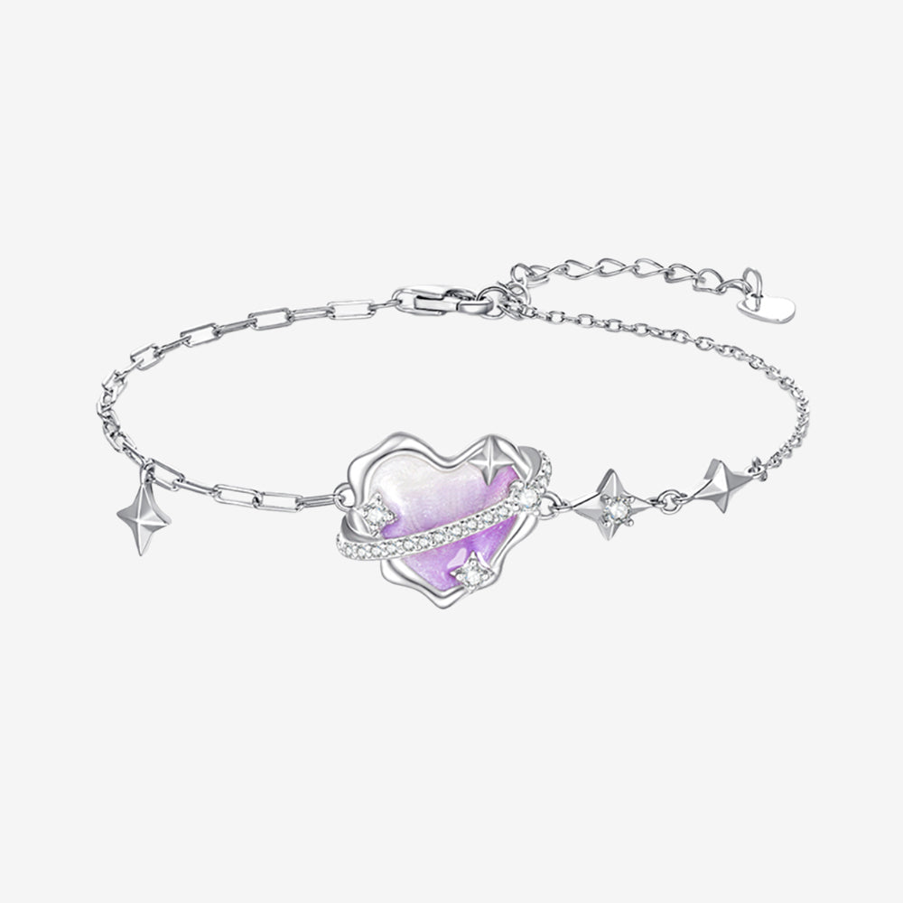 S925 Silver Secret Words Luminous Enamel Heart Planet Jewelry Set - Necklace Bracelet