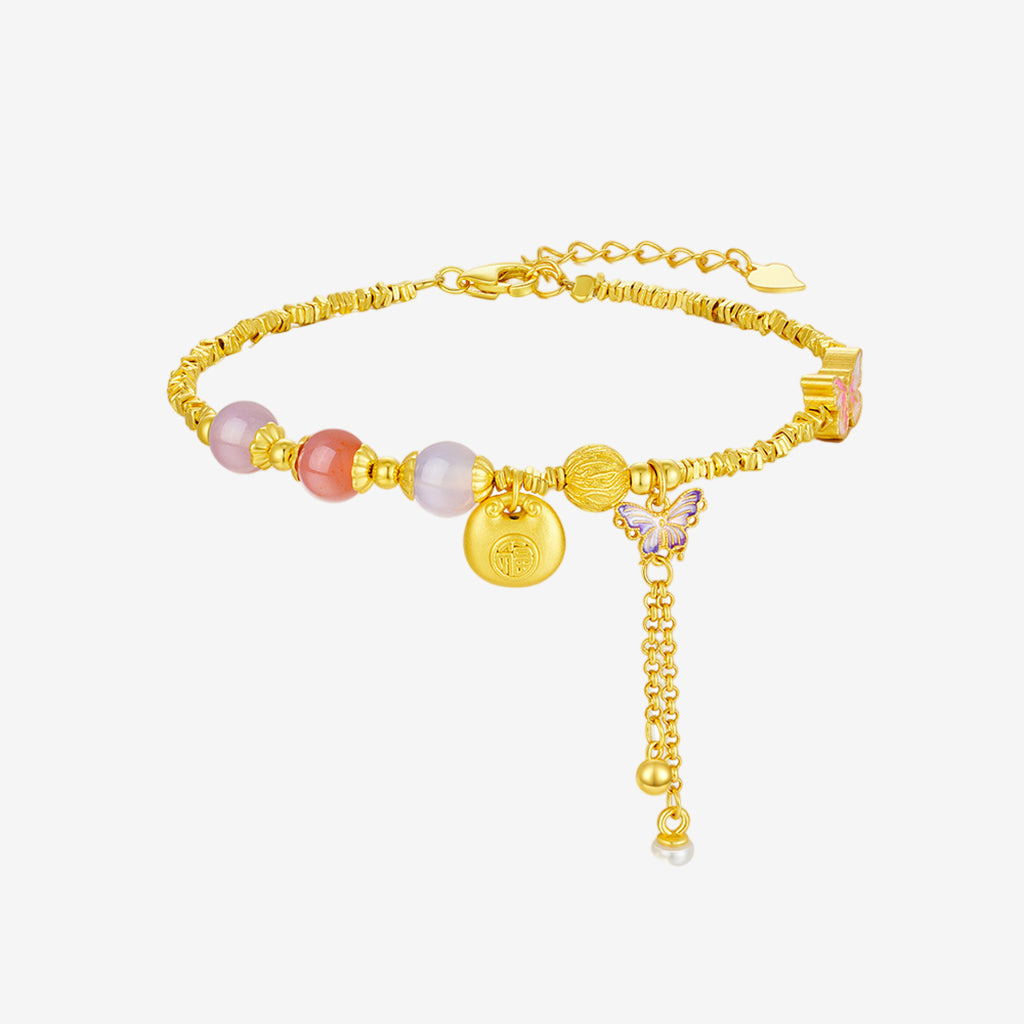 S925 Silver Agate Blessing Fu Bag Butterfly Bracelet