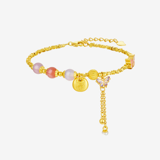 S925 Silver Agate Blessing Fu Bag Butterfly Bracelet