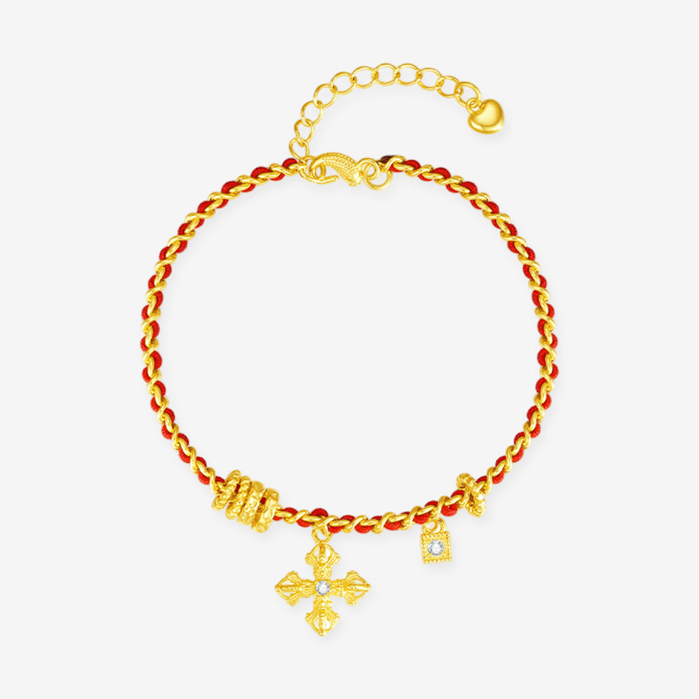 S925 Silver Zircon Cross Guard Vajra Red String Bracelet