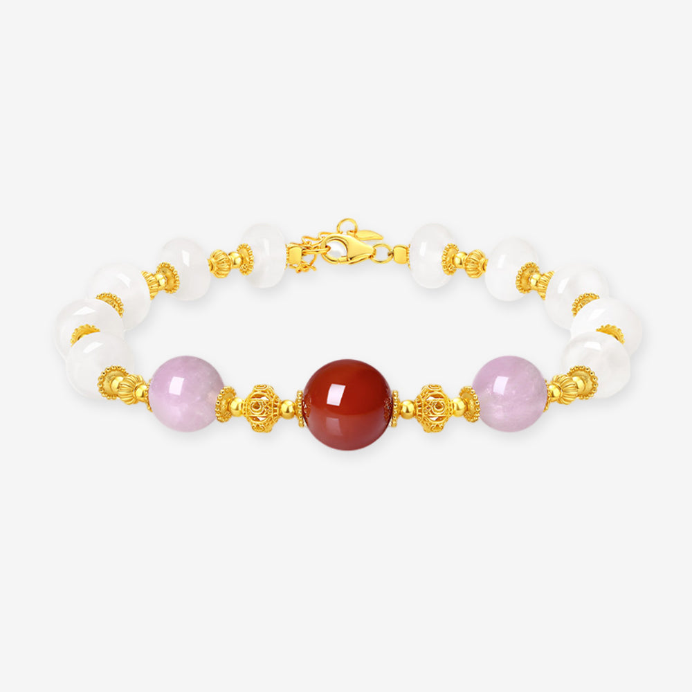 S925 Silver Energy Five Elements Natural Crystal Chalcedony Beaded Bracelet