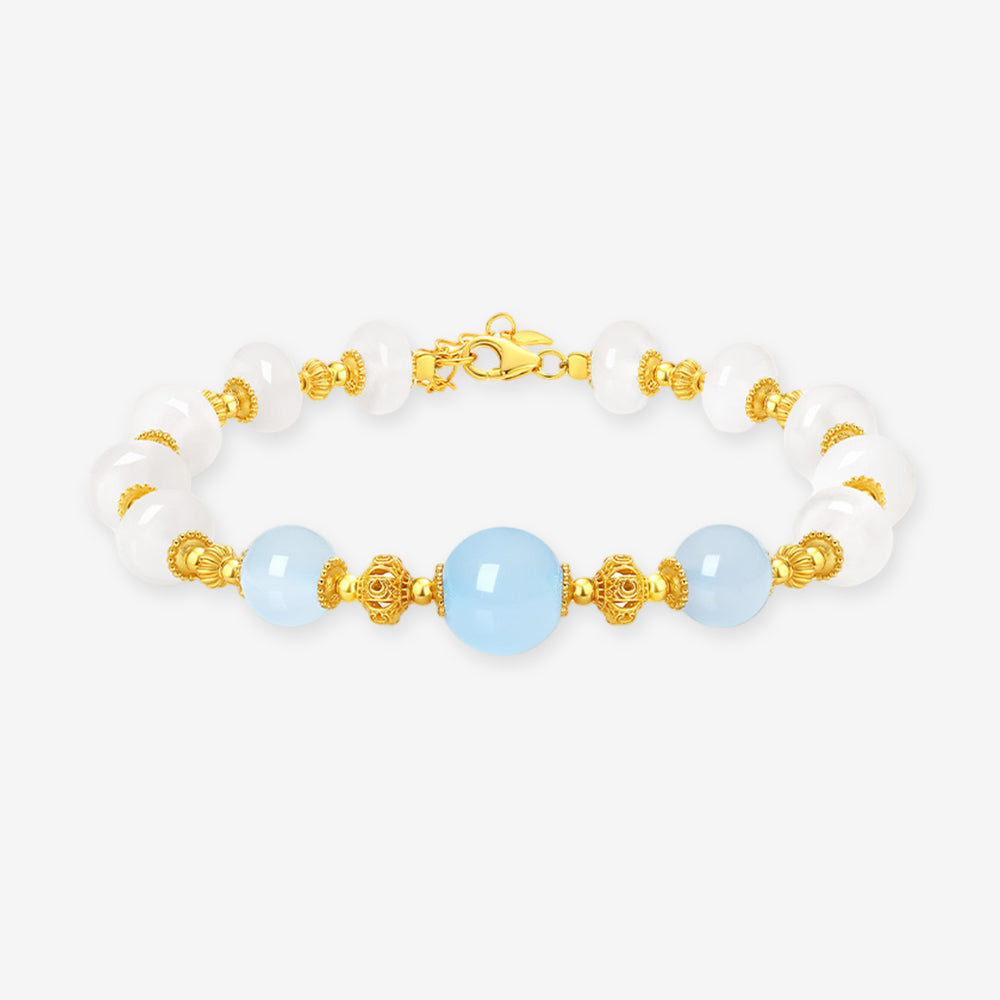 S925 Silver Energy Five Elements Natural Crystal Chalcedony Beaded Bracelet