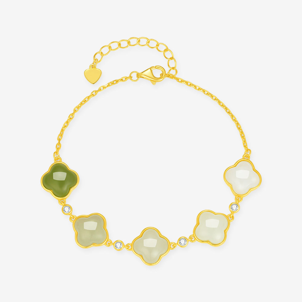 S925 Silver Gradient Color Hetian Jade Clover Bracelet