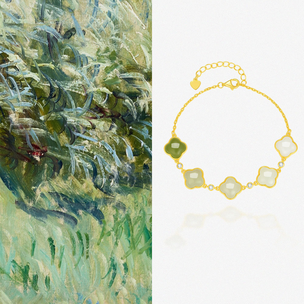S925 Silver Gradient Color Hetian Jade Clover Bracelet