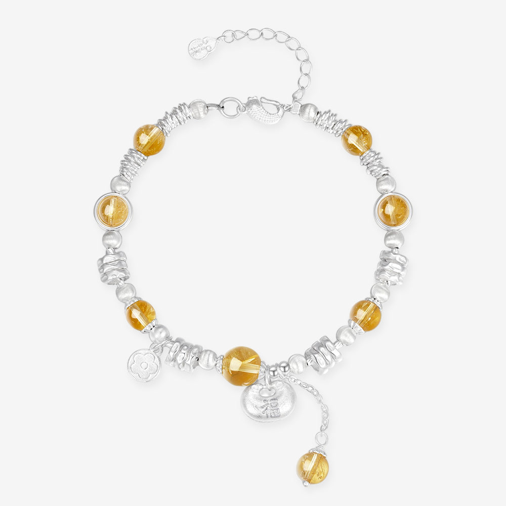 Gold Plated Silver Yellow Crystal Lucky Bag Bracelet