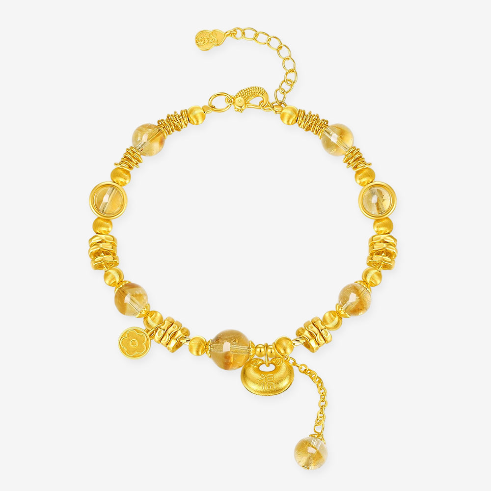 S925 Silver Yellow Crystal Lucky Bag Bracelet