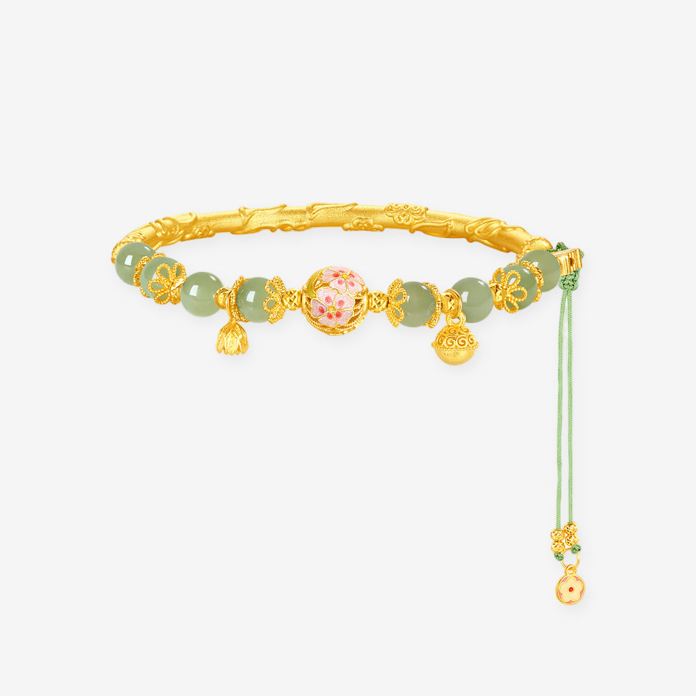 Gold Plated Silver Enamel Chalcedony Fortune Butterfly Bracelet