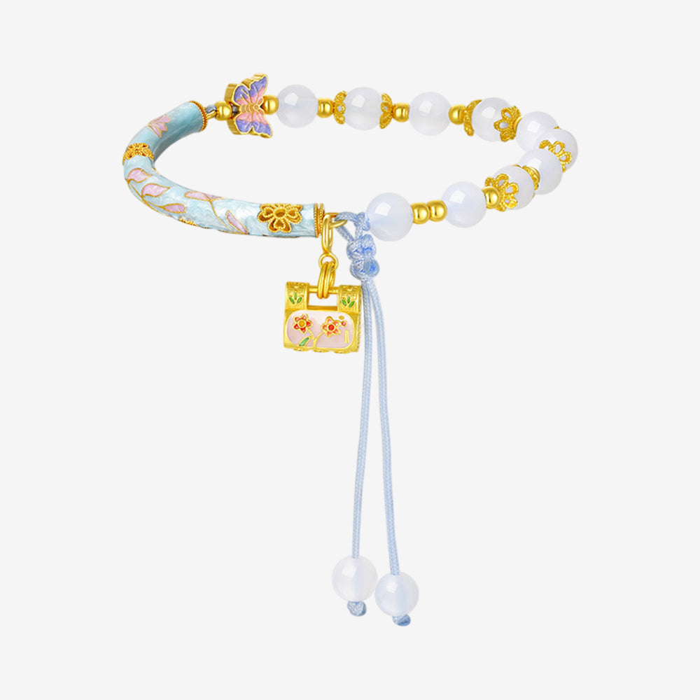 S925 Silver Enamel Chalcedony Fortune Butterfly Bracelet