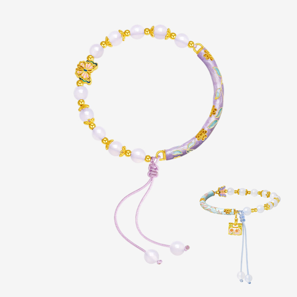 S925 Silver Enamel Chalcedony Fortune Butterfly Bracelet