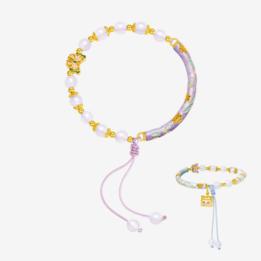 S925 Silver Enamel Chalcedony Fortune Butterfly Bracelet