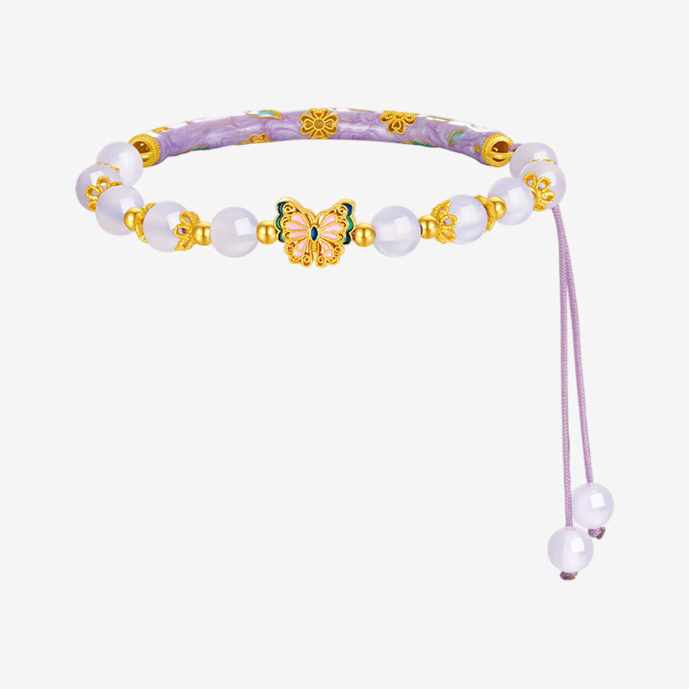 S925 Silver Enamel Chalcedony Fortune Butterfly Bracelet