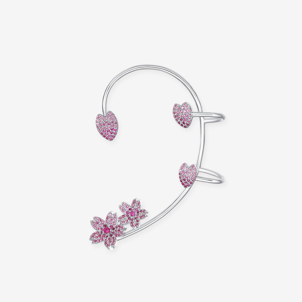 S925 Silver Heart Cherry Blossom Auricle Earrings