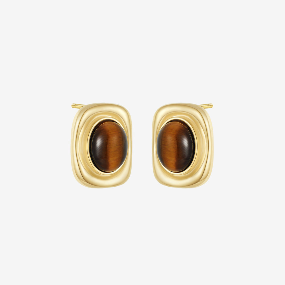 S925 Silver Alloy Tiger Eye Stone Vintage Style Jewelry Set - Neckalce Earrings