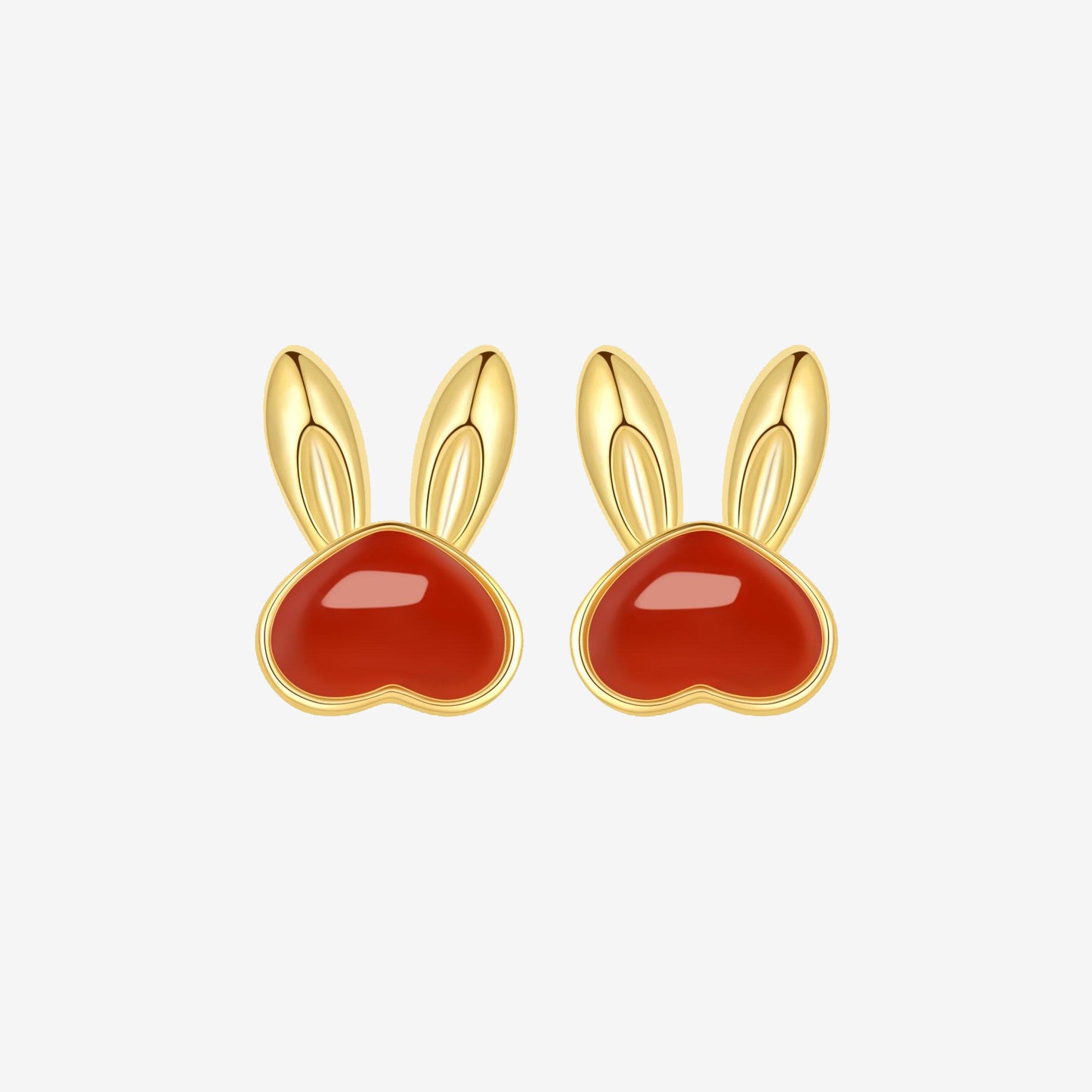S925 Silver Red Agate Golden Rabbit Jewelry Set - Earrings Necklace