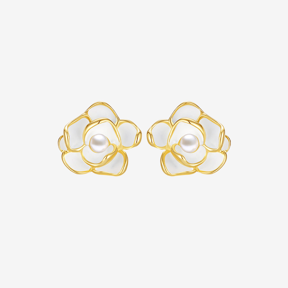 S925 Silver Camellia Pearls Necklace Jewelry Set