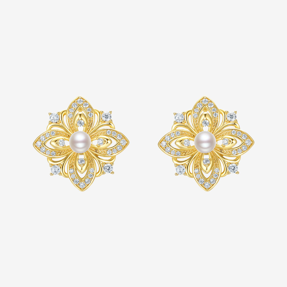 S925 Silver Rococo Style Flower Stud Earrings
