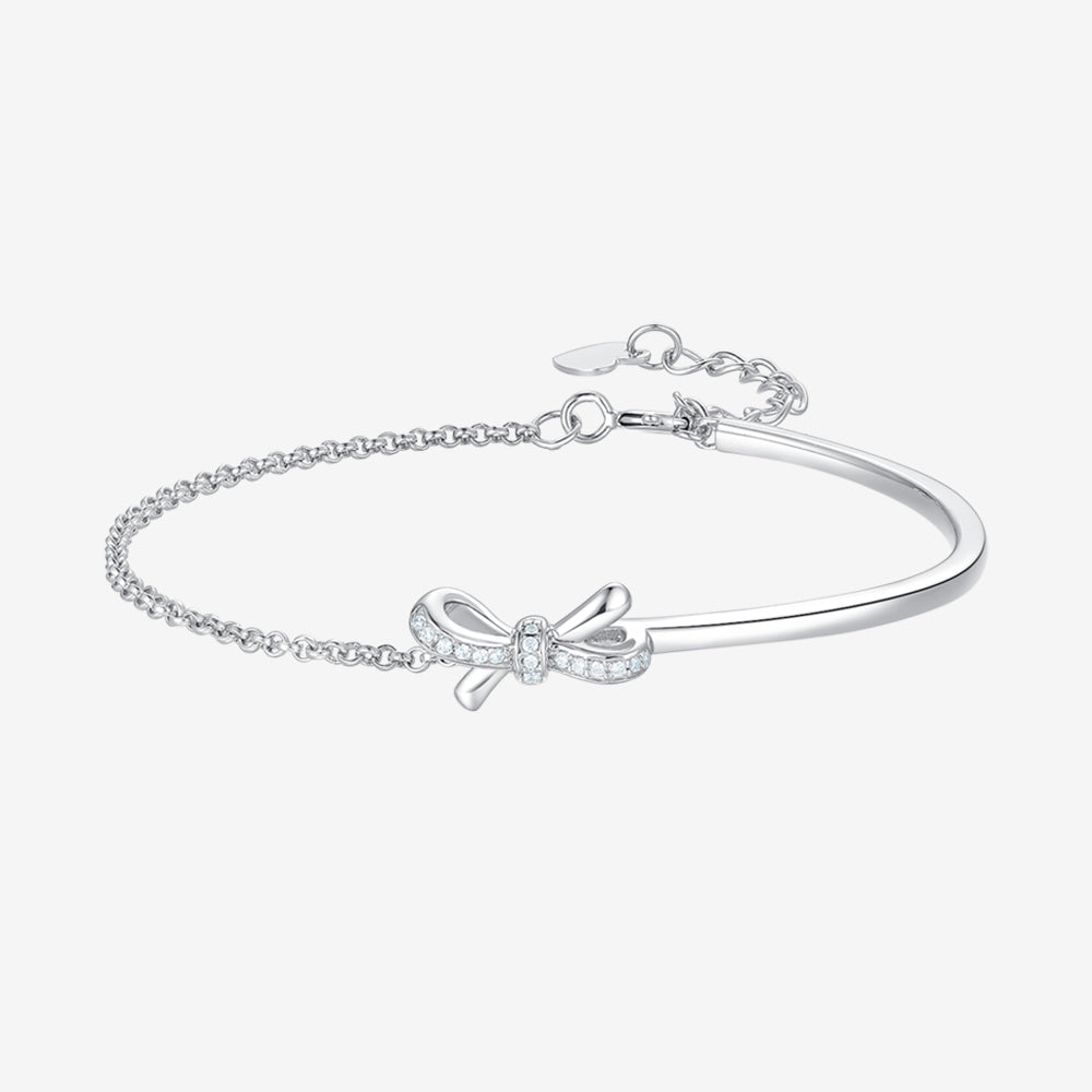S925 Silver Bow Knot Half Bangle Bracelet