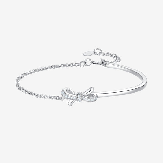 S925 Silver Bow Knot Half Bangle Bracelet