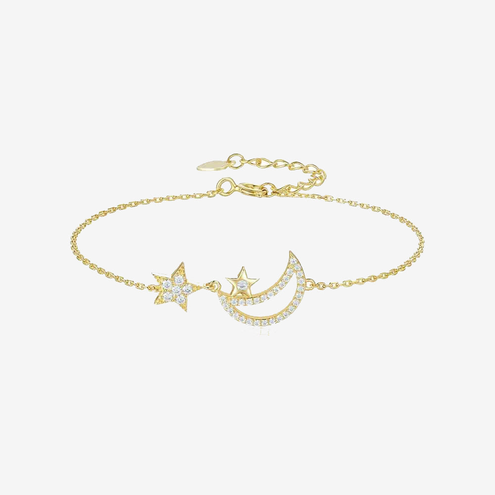 S925 Silver Star and Moon Jewelry Set - Necklace Bracelet