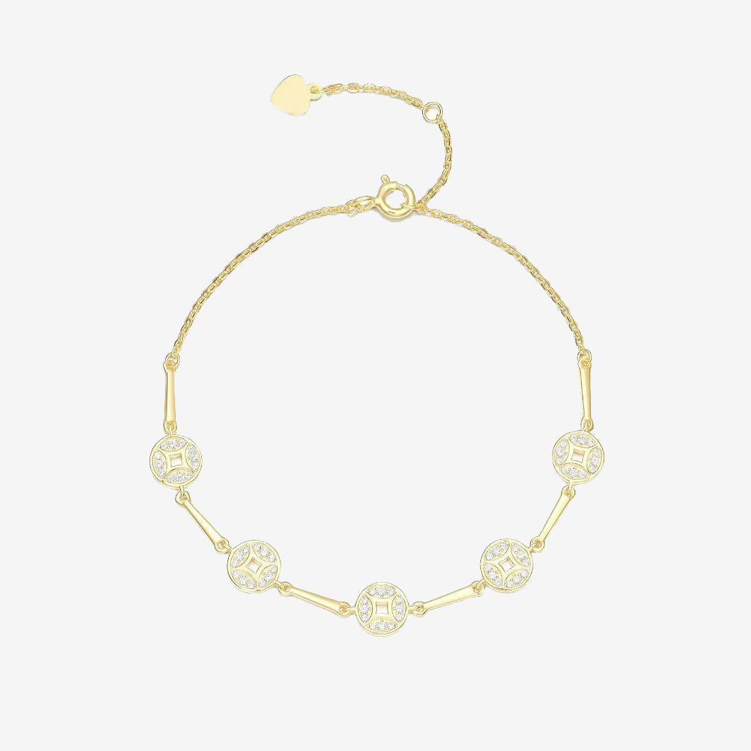 S925 Silver Wealth Luck Golden Coins Bracelet