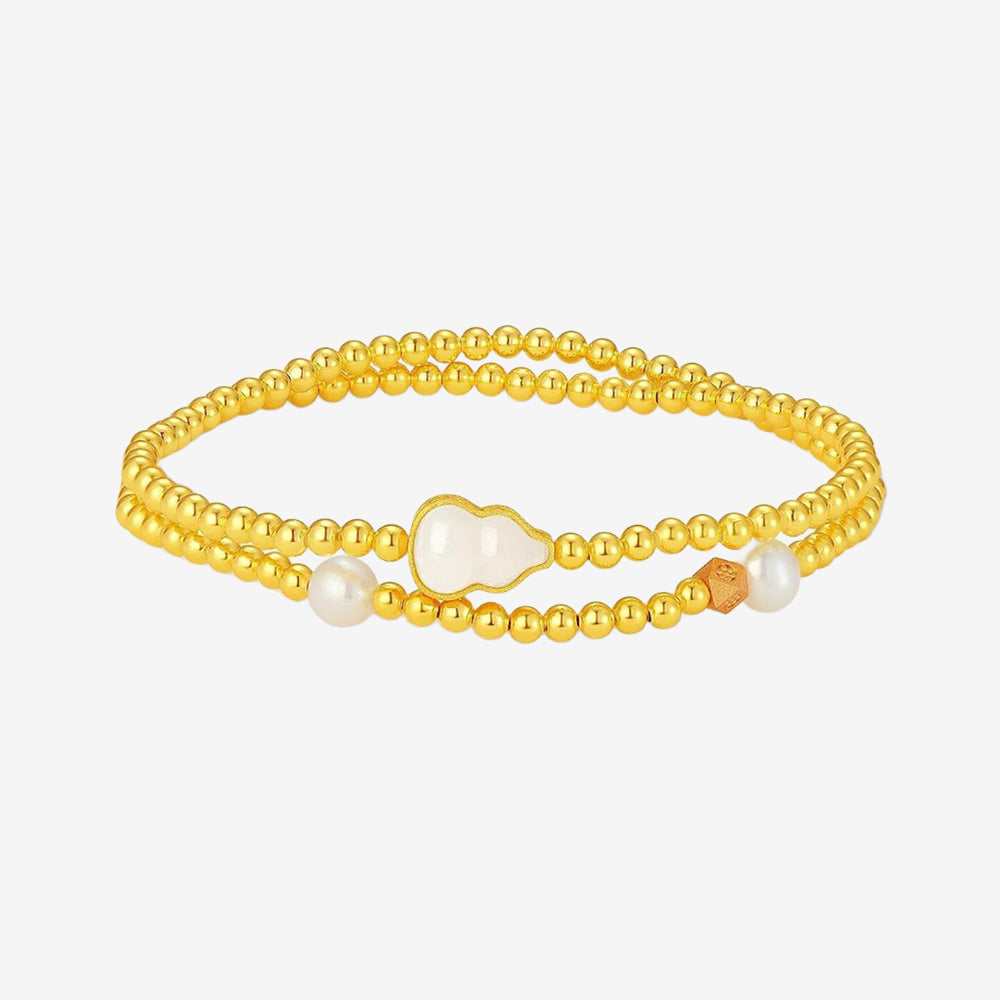 S925 Silver Pearl Hetian Jade Gourd Layered Bracelet