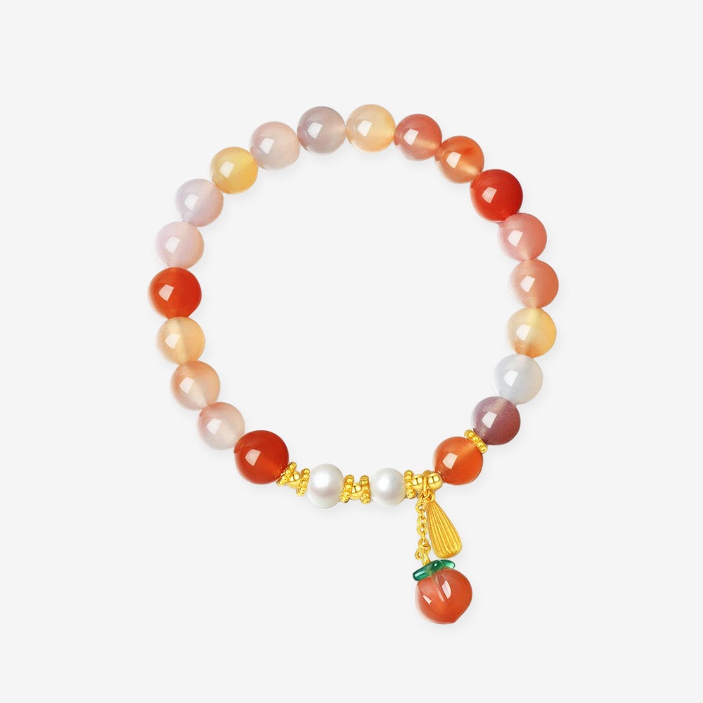 S925 Silver Pearl Agate Pink Peach Beaded Bracelet