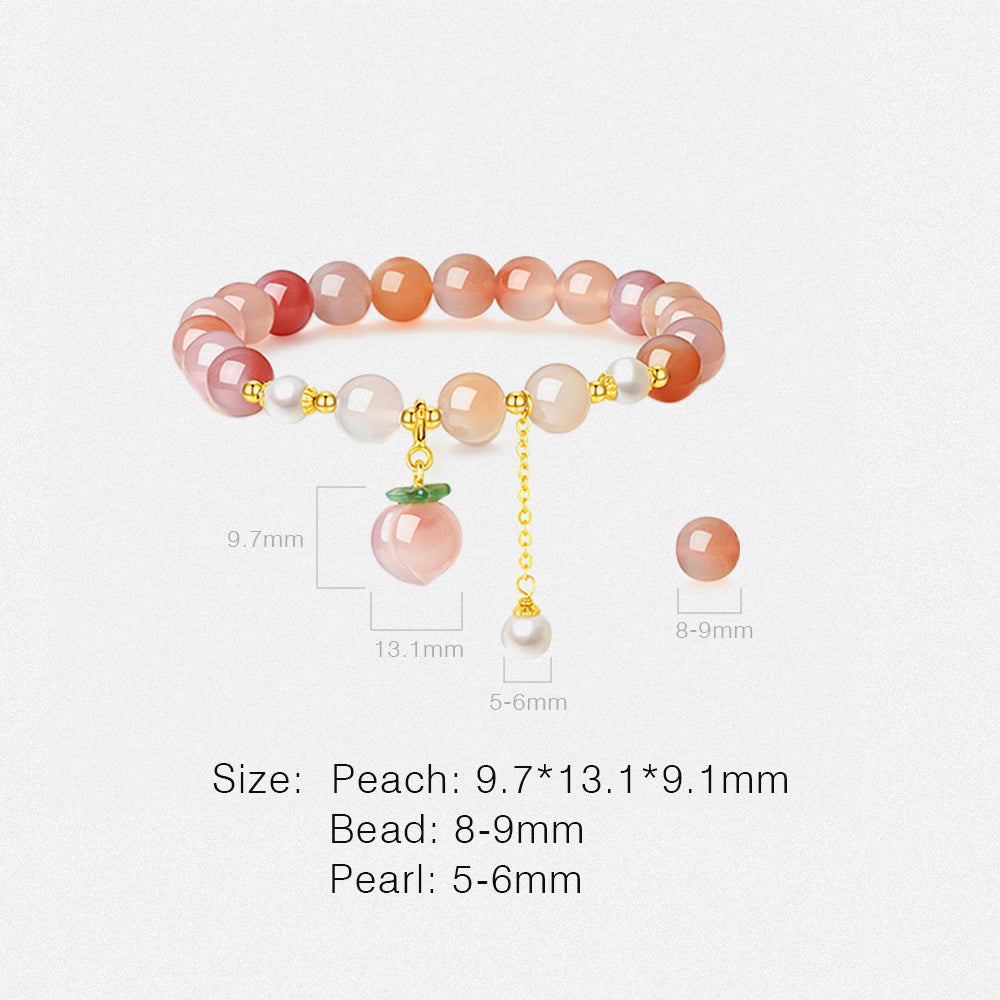 S925 Silver Pearl Agate Pink Peach Beaded Bracelet