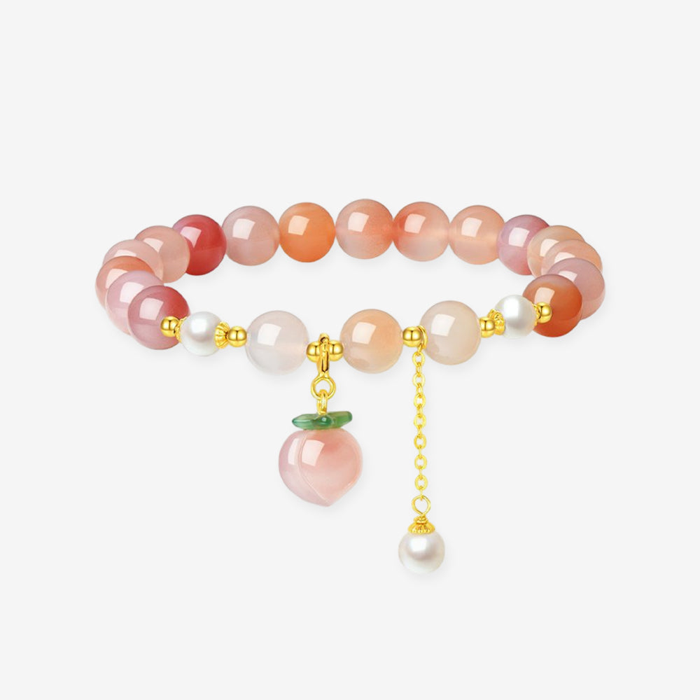 S925 Silver Pearl Agate Pink Peach Beaded Bracelet