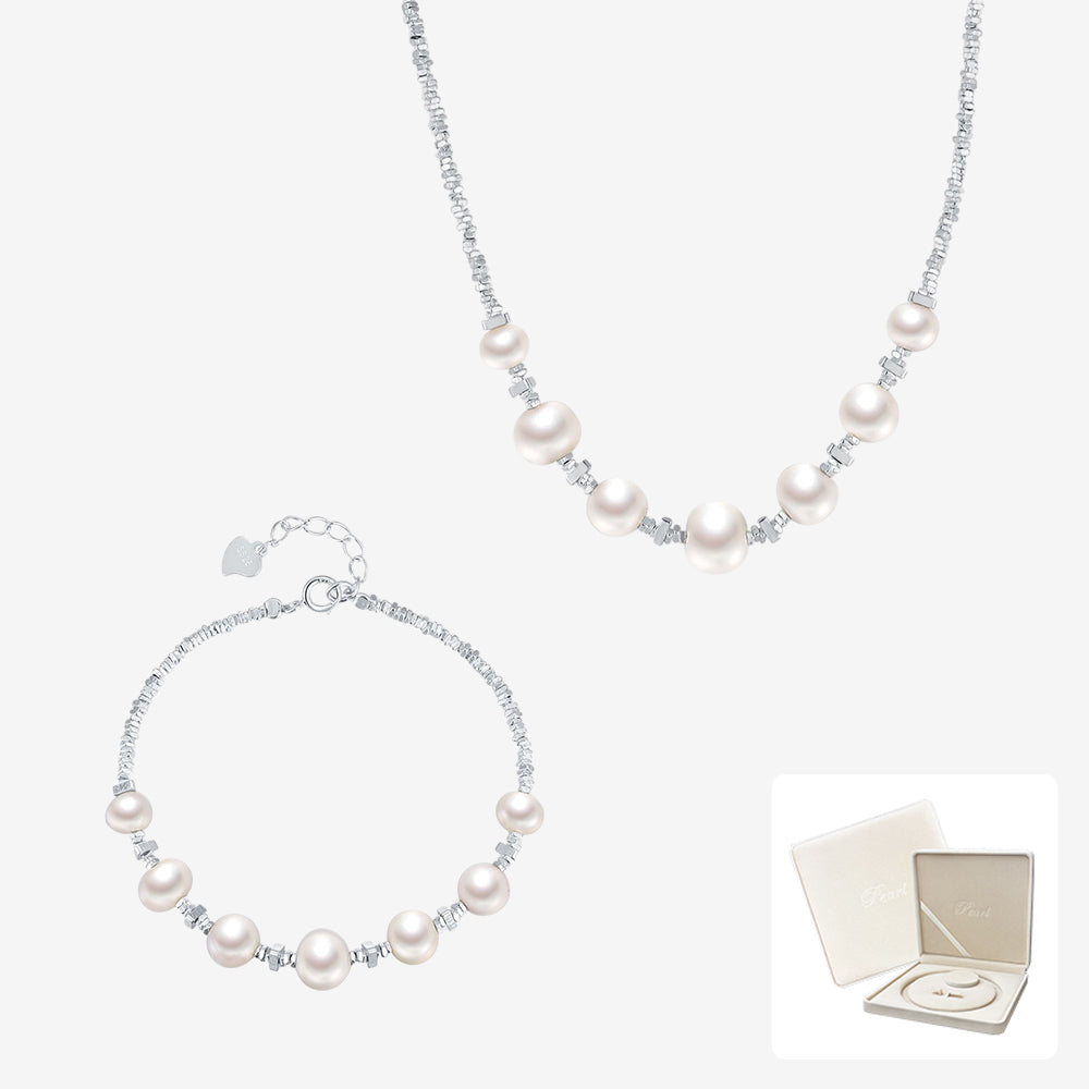 S925 Silver Cubes Pearl Jewelry Set