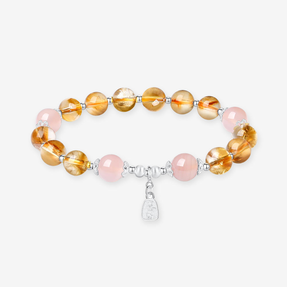 S925 Silver Joy Natural Crystal Agate Beaded Bracelet