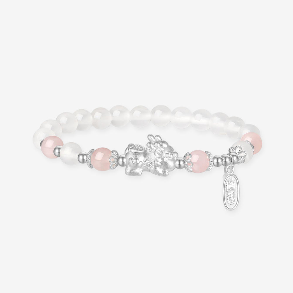 925 Silver Pixiu Chalcedony Agate Couple Beaded Bracelet