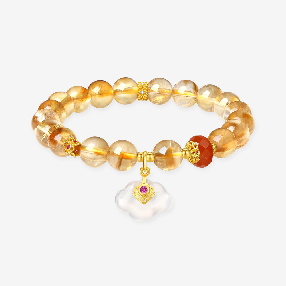 S925 Silver Auspicious Cloud Citrine Beaded Bracelet