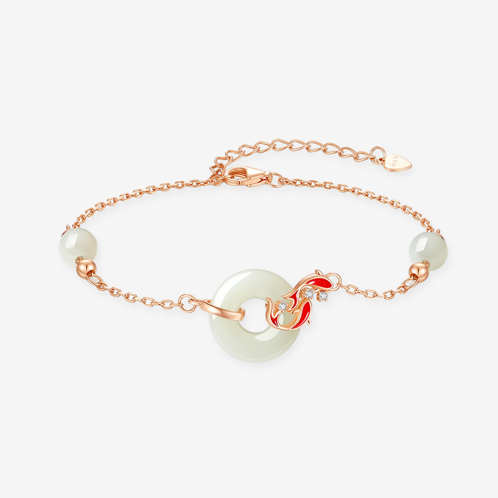 S925 Silver Hetian Jade Koi Ping An Buckle Bracelet