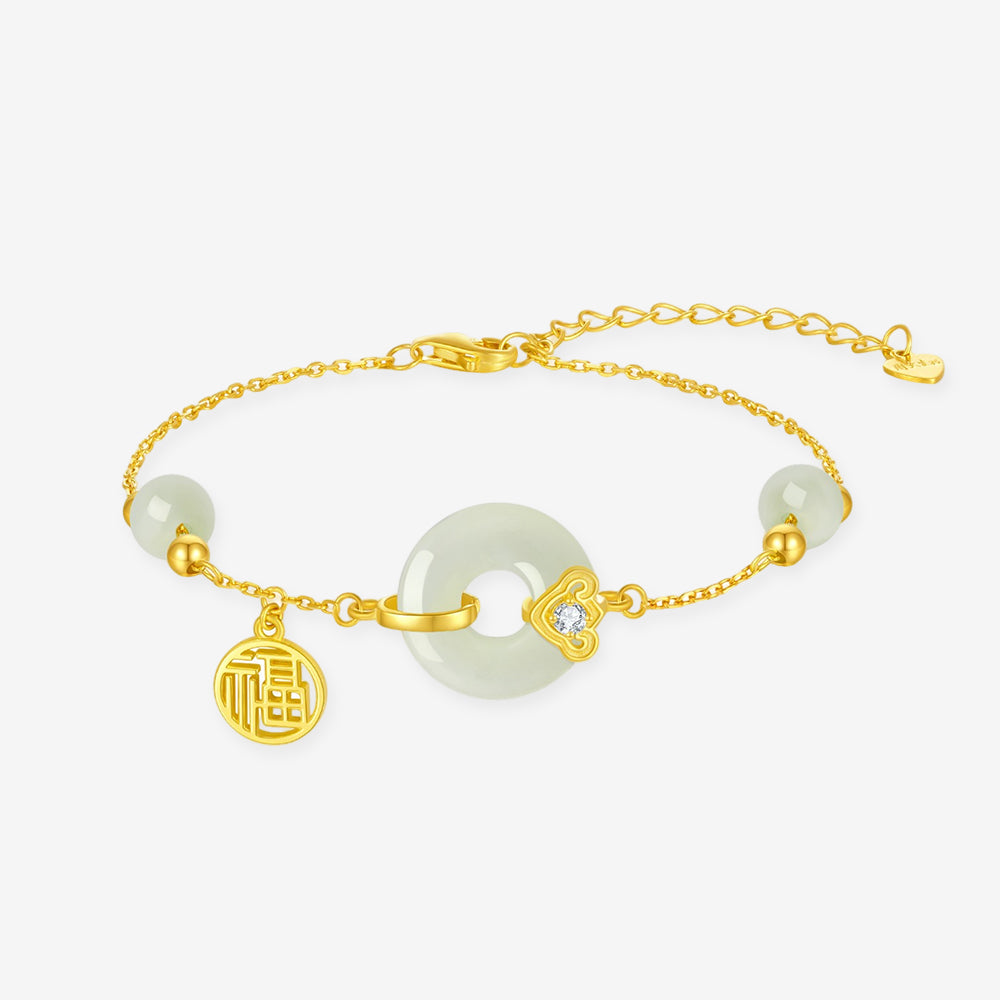 S925 Silver Hetian Jade Ping An Buckle Bracelet