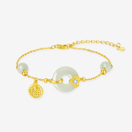 S925 Silver Hetian Jade Ping An Buckle Bracelet