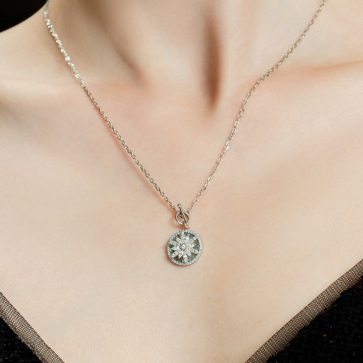 S925 Silver Zircon Rotatable Snowflake Necklace