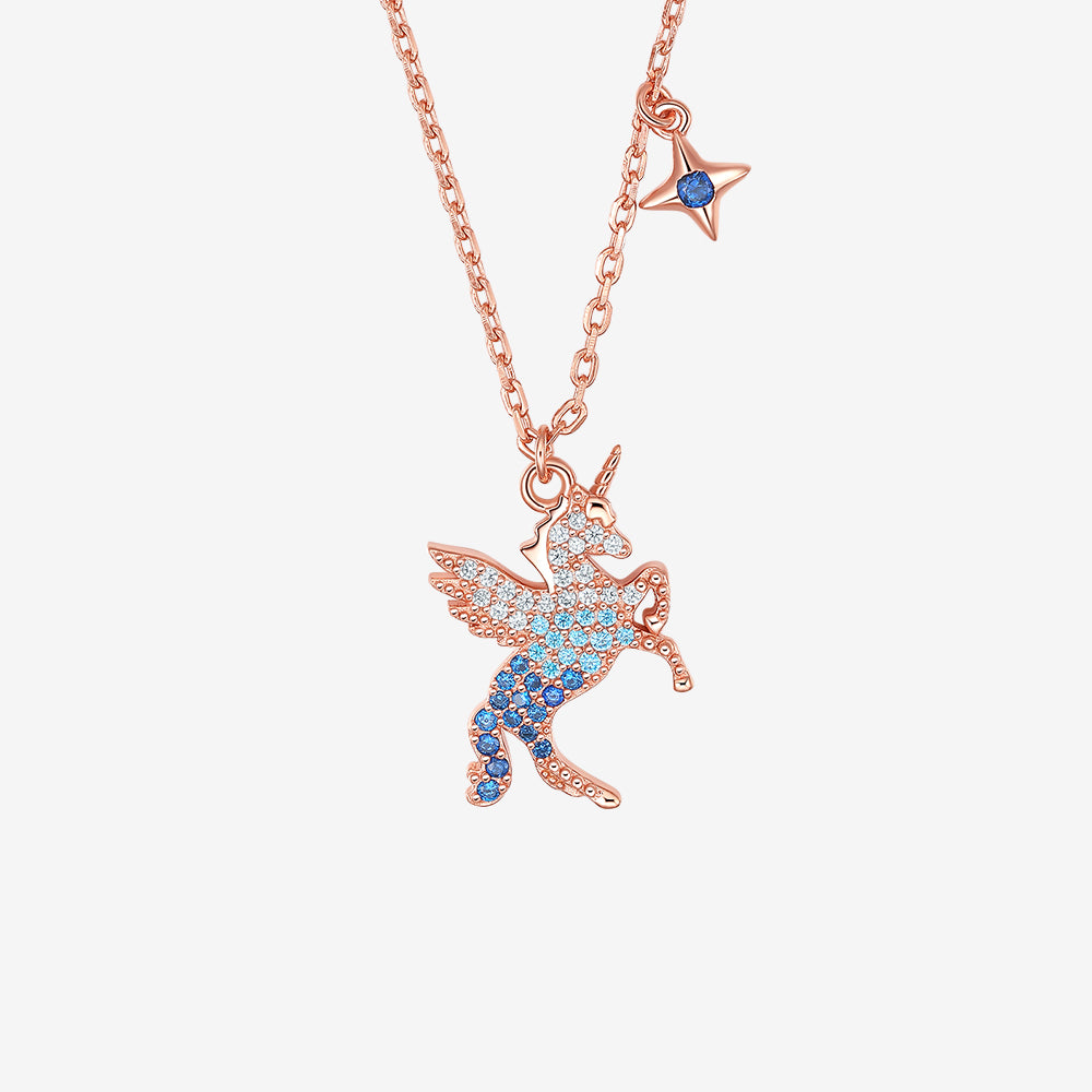 925 Silver Zircon Colorful Unicorn Necklace