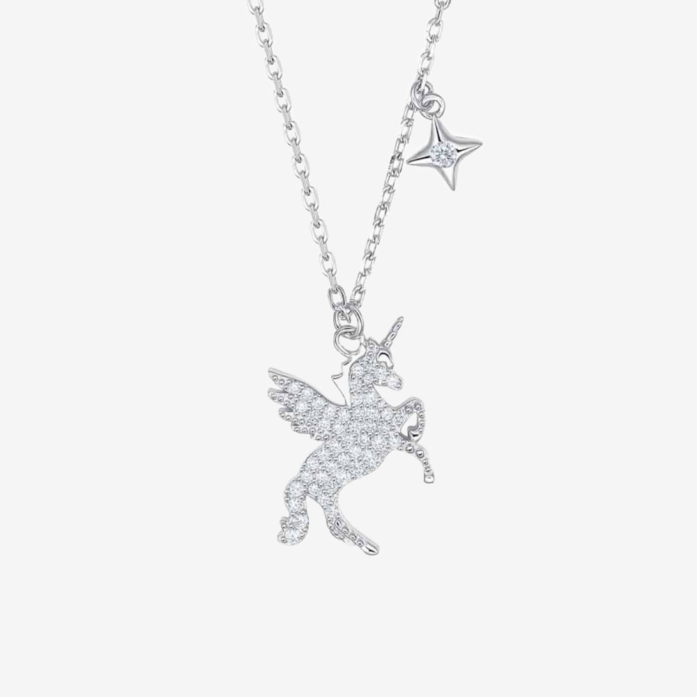 S925 Silver Zircon Colorful Unicorn Necklace