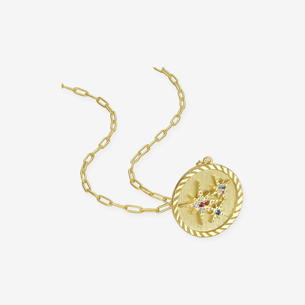 S925 Silver Vintage Eight-pointed Star Disc Necklace