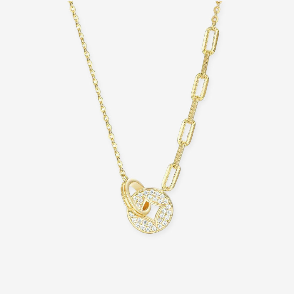 S925 Silver Zircon Golden Coin Interlocking Necklace