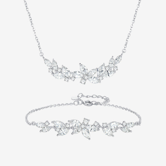 S925 Silver Wisteria Flower Jewelry Set - Necklace Bracelet
