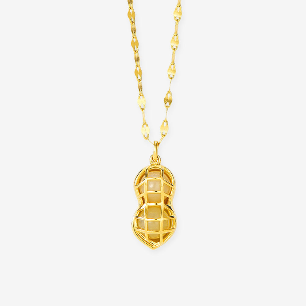 S925 Silver Hetian Jade Good Luck Peanut Necklace