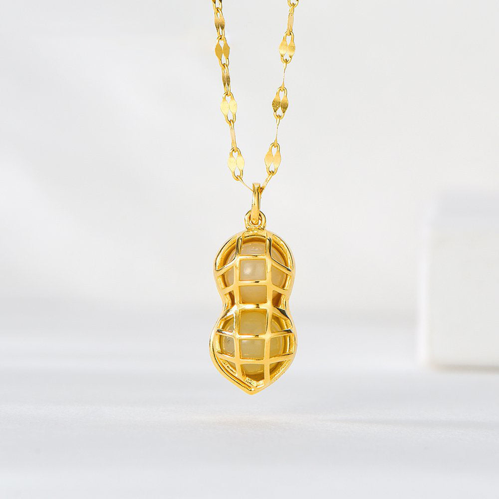 S925 Silver Hetian Jade Good Luck Peanut Necklace
