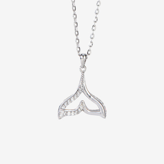 S925 Silver Zircon Whale Fishtail Necklace