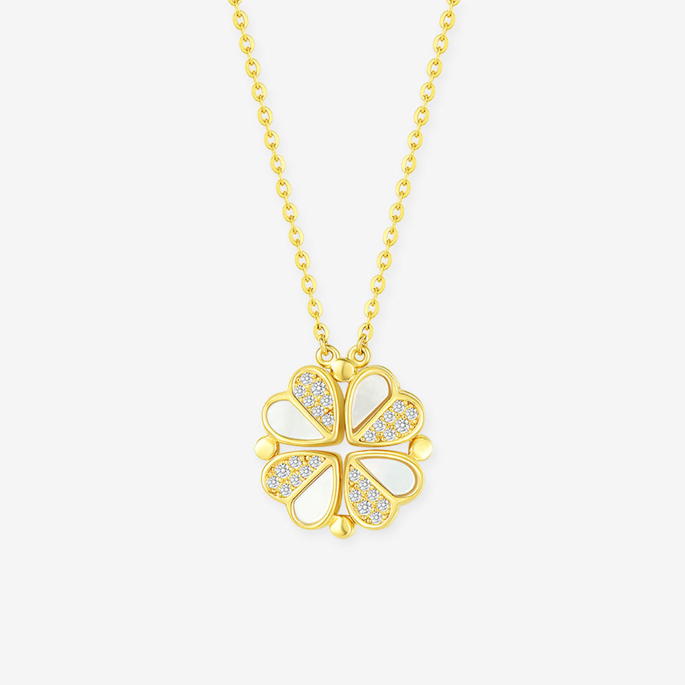 S925 Silver Shell Transformable Four-leaf Clover Necklace